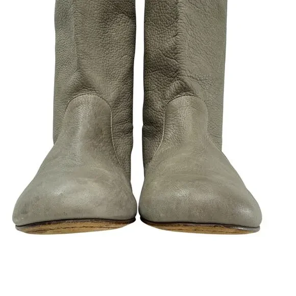 Delphine Conty Slouchy Boots Size 9 Flat Pull on Mid Calf Pebbled Leather Gray - Picture 4 of 10